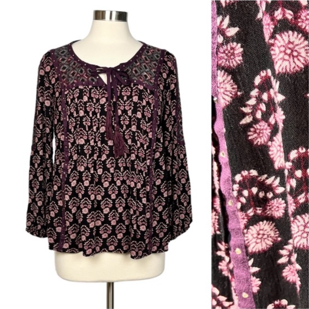Style & Co Petite Floral Top with Tassels and Gems